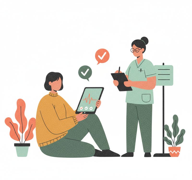 Abstract illustration of a patient interacting with a digital health monitoring interface