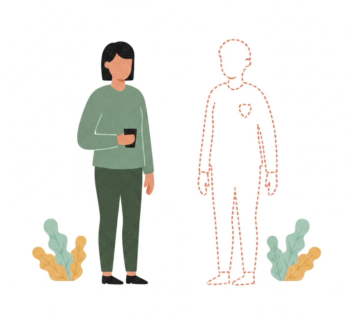 A person beside a dotted, incomplete copy of themselves