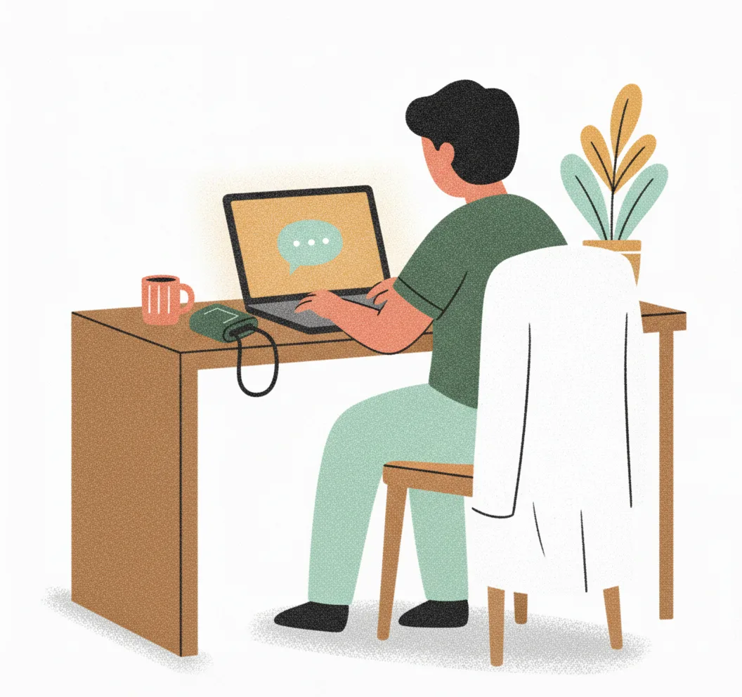 Ten years of blood pressure, and a chatbot that never knew my GP retired 1 A person at a laptop at night with a chat bubble on the screen, a white doctor's coat draped over the chair and a blood pressure cuff on the desk